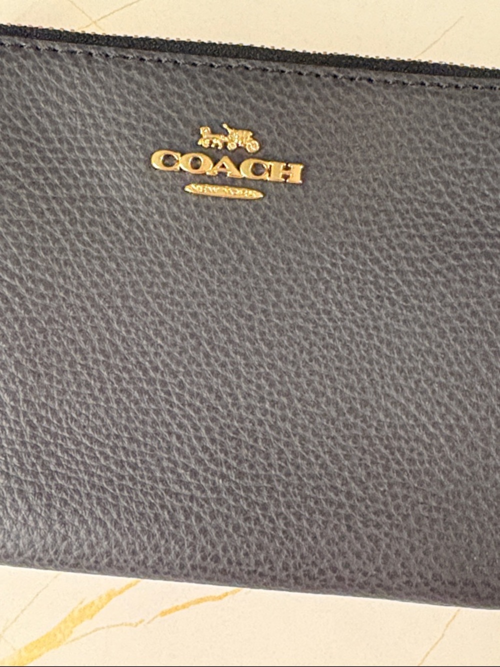 Coach Black Pebbled Leather Wristlet with Gold Logo - Picture 2 of 13